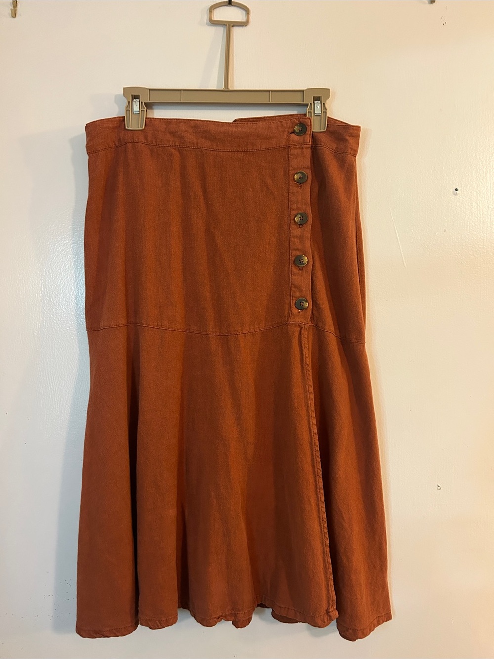 Free People Rust Button-Accent A-Line Skirt